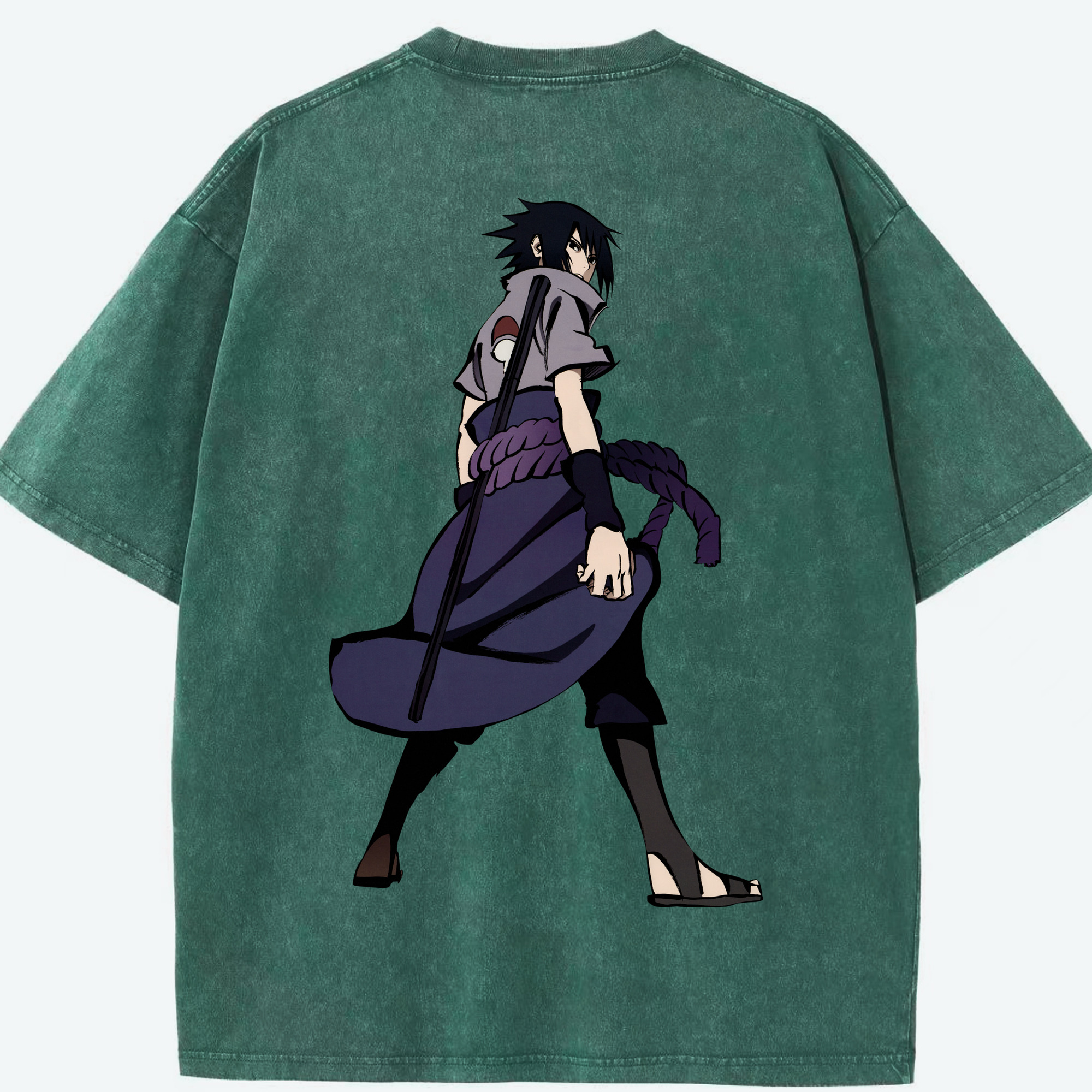 （画像用） NARUTO -ナルト- うちは サスケ Uchiha Sasuke 綿100% ヴィンテージ風 半袖Tシャツ（背面プリント）